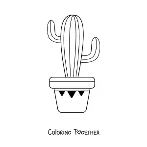 Coloring page of a cactus with lines in a pot