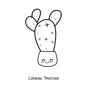Coloring page of a cactus in a kawaii pot