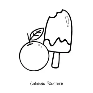 Coloring page of a popsicle next to an orange