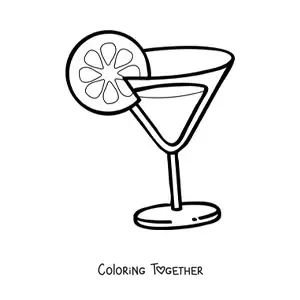 Coloring page of a cocktail decorated with a slice of orange