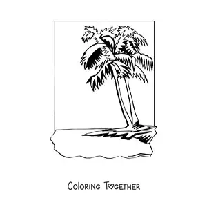 Coloring page of two palm trees on the beach