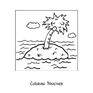 Coloring page of a palm tree on an island