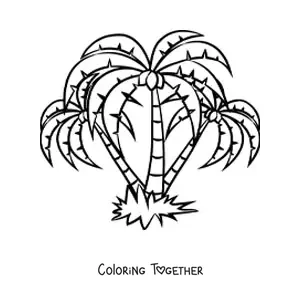 Coloring page of three tropical palm trees