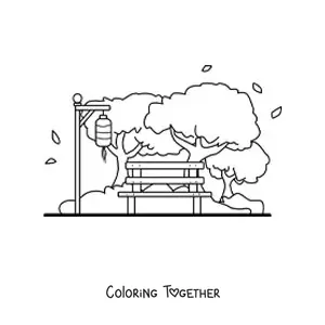 Coloring page of several Japanese cherry trees