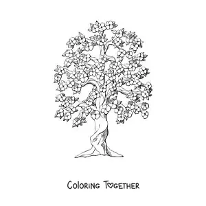 Coloring page of a cherry tree in bloom
