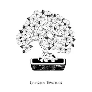 Coloring page of a cherry tree bonsai