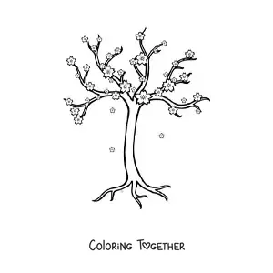 Coloring page of a cherry tree