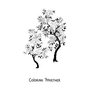 Coloring page of two cherry trees