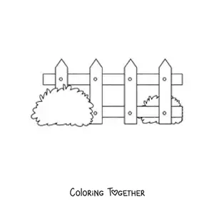 Coloring page of a fence and two bushes
