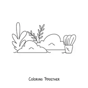 Coloring page of several bushes and grasses
