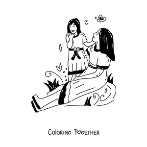 Coloring page of a mom with her daughter
