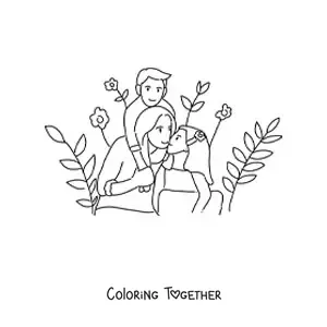 Coloring page of a mom and her two children