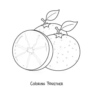 Coloring page of two oranges and half an orange