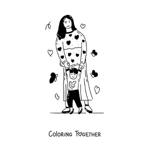 Coloring page of a mom teaching her child to walk