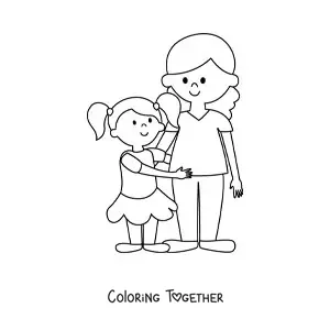Coloring page of a mom with a little girl