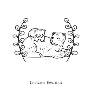 Coloring page of a mama bear with her cub