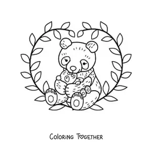 Coloring page of a mama panda with her cub