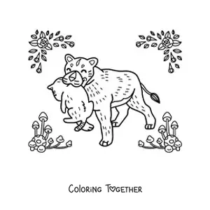 Coloring page of a mama lioness with her cub
