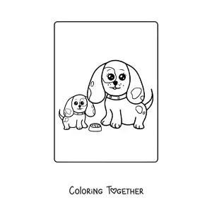 Coloring page of a mama dog with her puppy