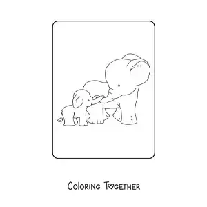 Coloring page of a mama elephant with her calf