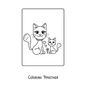 Coloring page of a mama cat with her kitten