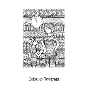 Coloring page of a mom scolding her child