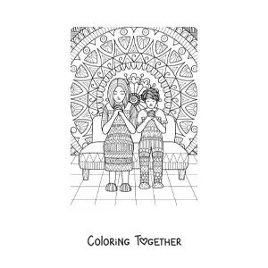 Coloring page of a mom praying with her child