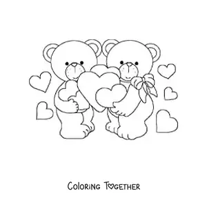 Coloring page of a couple of bears in love on Valentine's Day