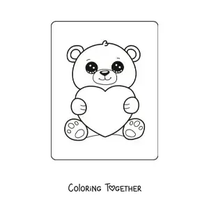 Coloring page of a kawaii bear with a Valentine's heart