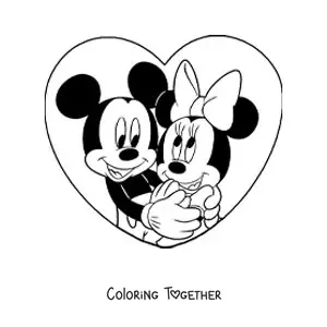 Coloring page of Mickey and Minnie in love