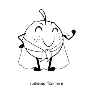 Coloring page of a cartoon orange dressed in a superhero cape