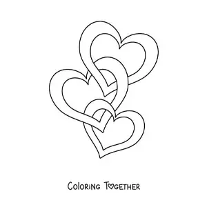 Coloring page of three intertwined hearts