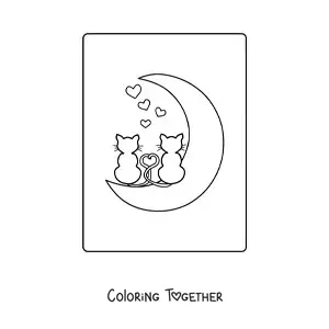 Coloring page of two cats in love on the Moon