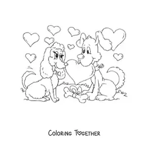 Coloring page of two dogs in love on Valentine's Day