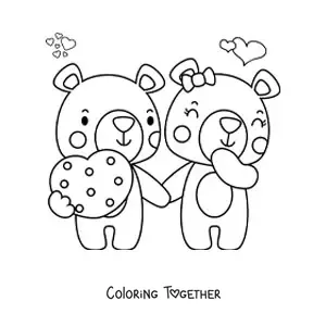 Coloring page of two bears in love on Valentine's Day