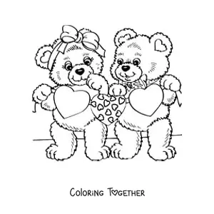 Coloring page of two bears with Valentine's Day hearts