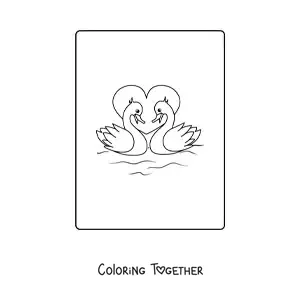 Coloring page of two ducks in love