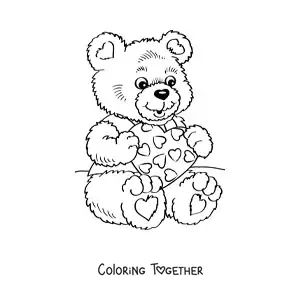 Coloring page of a bear with a Valentine's Day letter