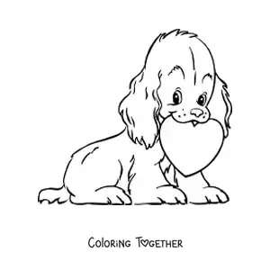 Coloring page of a puppy with a Valentine's Day heart
