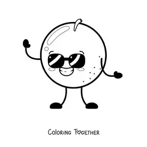 Coloring page of a cartoon orange with sunglasses