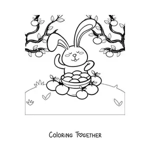 Coloring page of a rabbit with oranges celebrating Chuseok