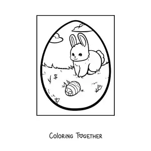 Coloring page of a cute rabbit with an Easter egg