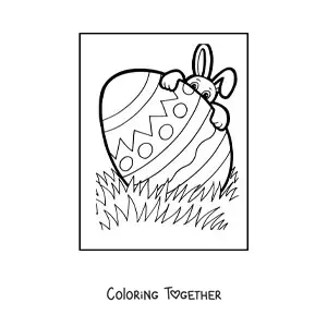Coloring page of a giant Easter egg and a hidden cartoon rabbit