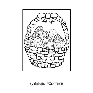Coloring page of a basket with Easter eggs