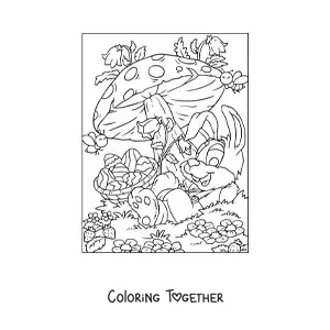 Coloring page of the Easter bunny in spring
