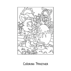 Coloring page of the Easter bunny painting an egg
