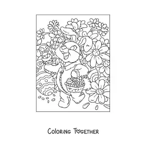 Coloring page of a rabbit handing out Easter eggs