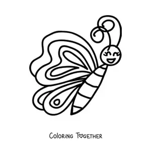 Coloring page of a smiling kawaii butterfly