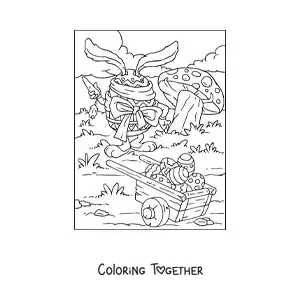Coloring page of a rabbit dressed as an Easter egg