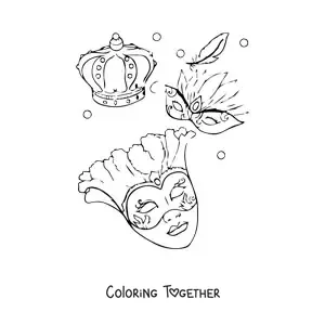 Coloring page of several carnival masks